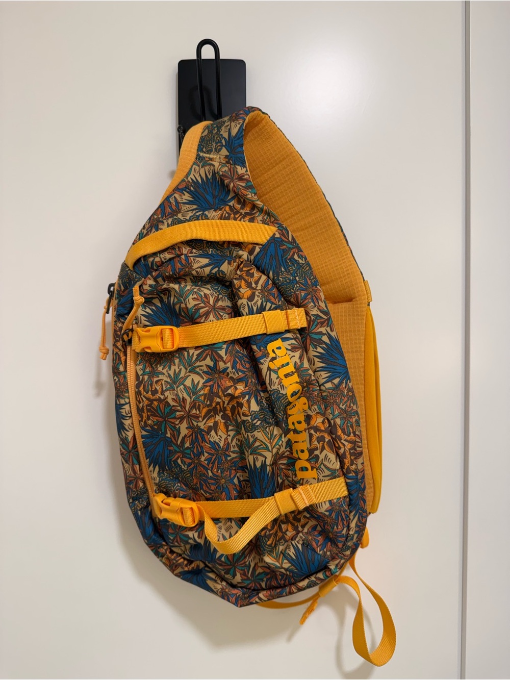 Patagonia Yellow Floral Shoulder Sling Bag with Blue Accents